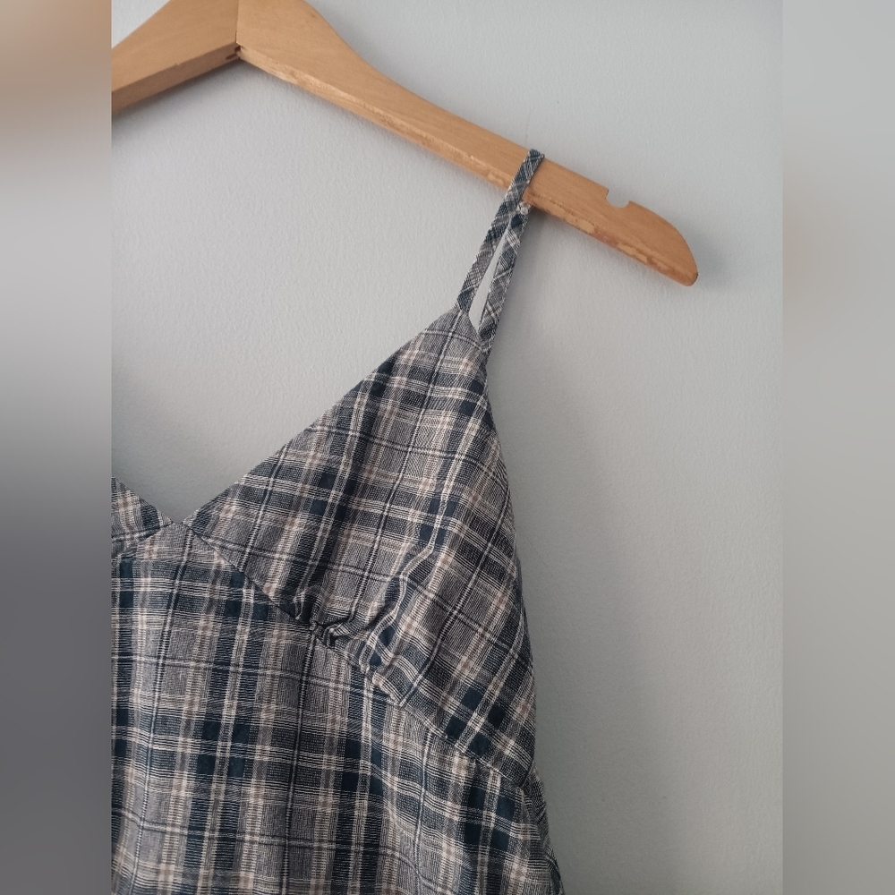 Rusty Gray Muliticolored Plaid Cotton Mini Casual Summer Party Sundress XS - Picture 3 of 5
